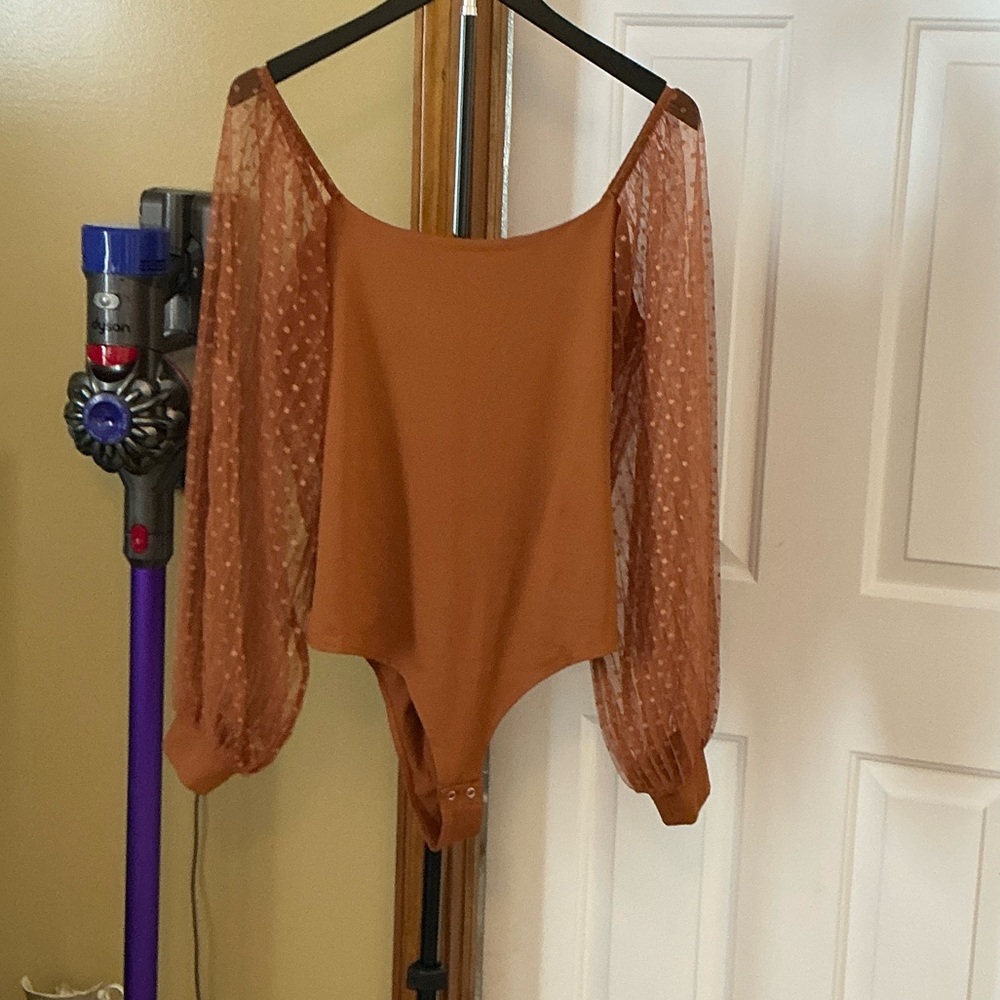 Elegant Brown Bodysuit with Sheer Sleeves